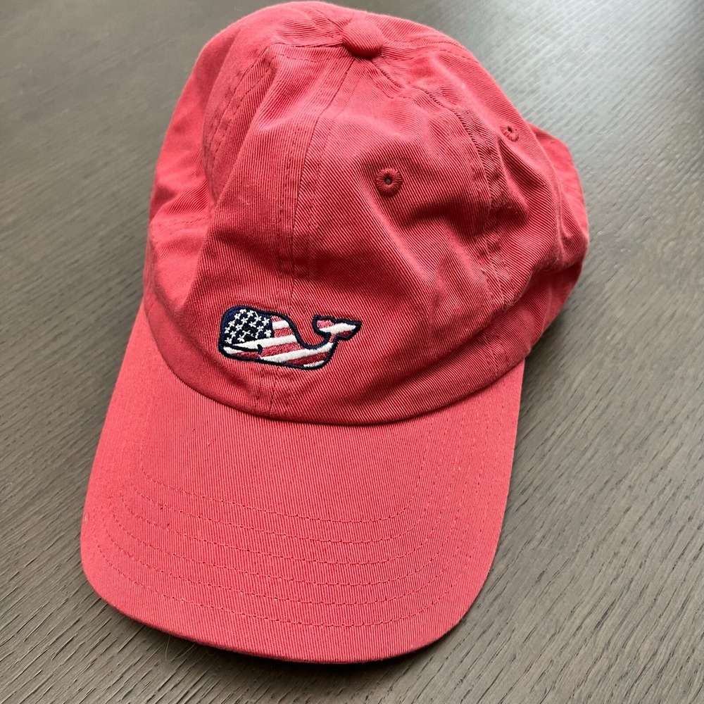 Vineyard Vines Pink Salmon USA Flag Whale Embroidered Baseball Dad Hat Cap Adult